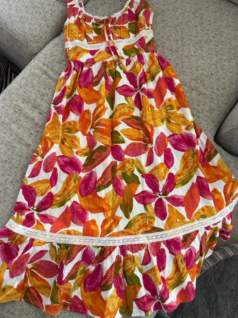 Floral Brushstroke Midi dress in Pink & Orange